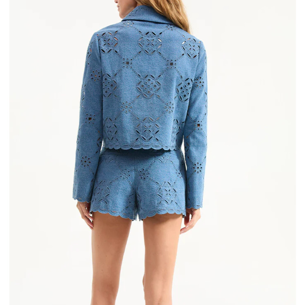 Veronica Beard Adelaide Eyelet Jacket Sea Glare Blue US 10 - Picture 3 of 13